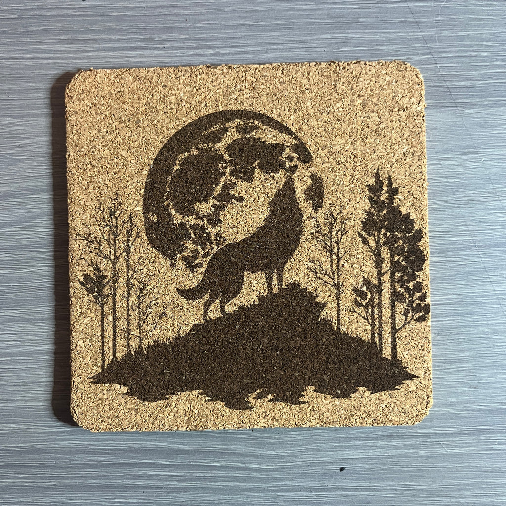 Wolf cork coaster set with Walnut stand