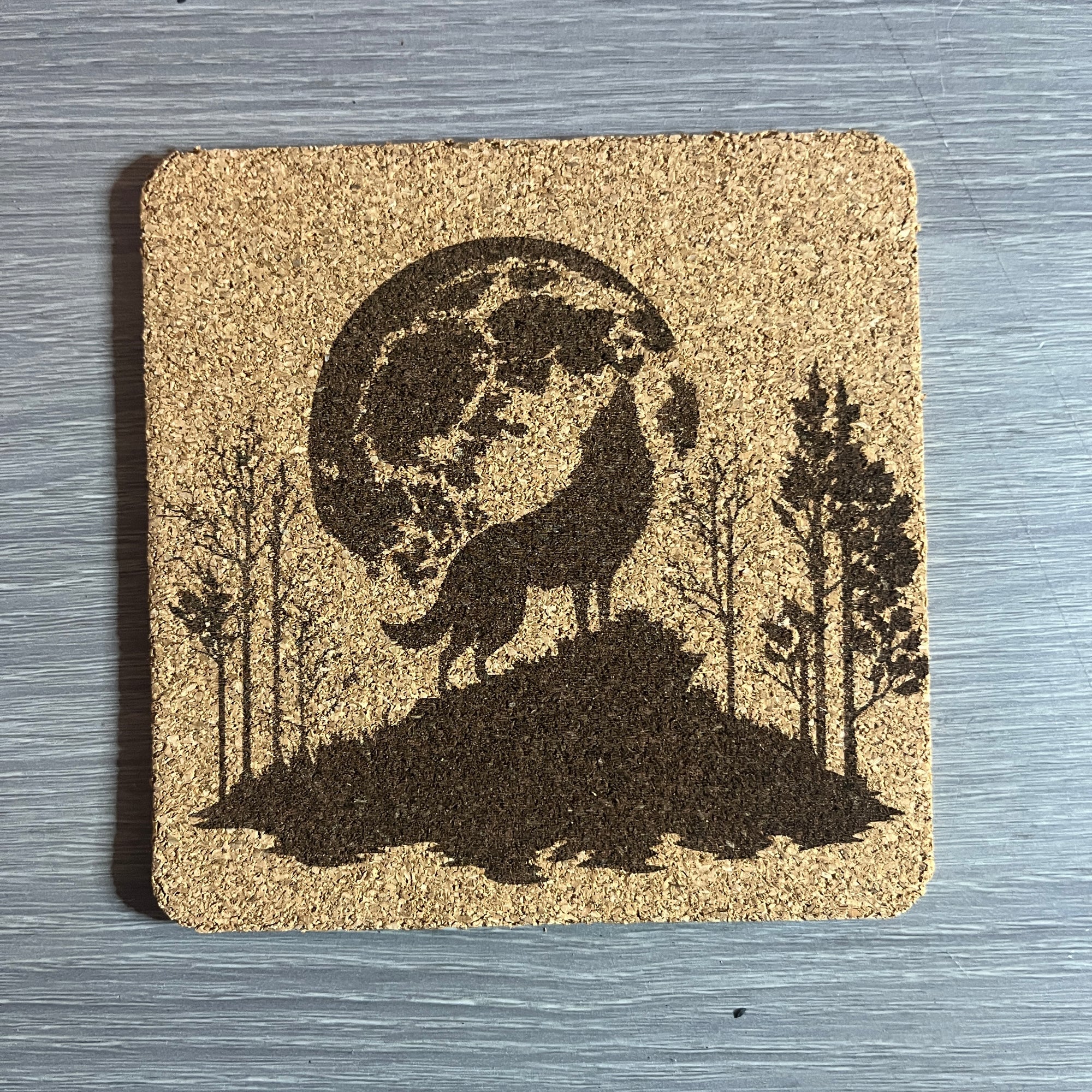 Wolf cork coaster set with Walnut stand