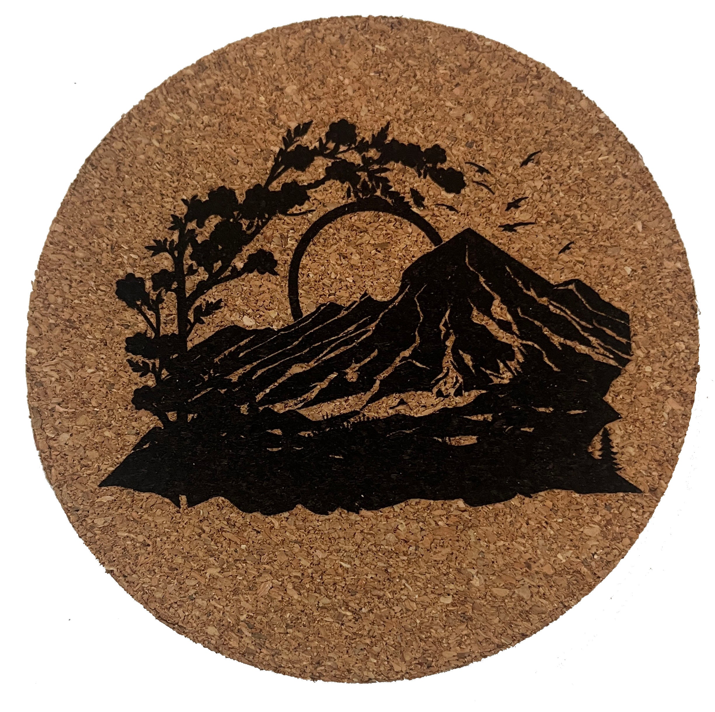 Landscape Cork Coaster Set with Walnut Stand