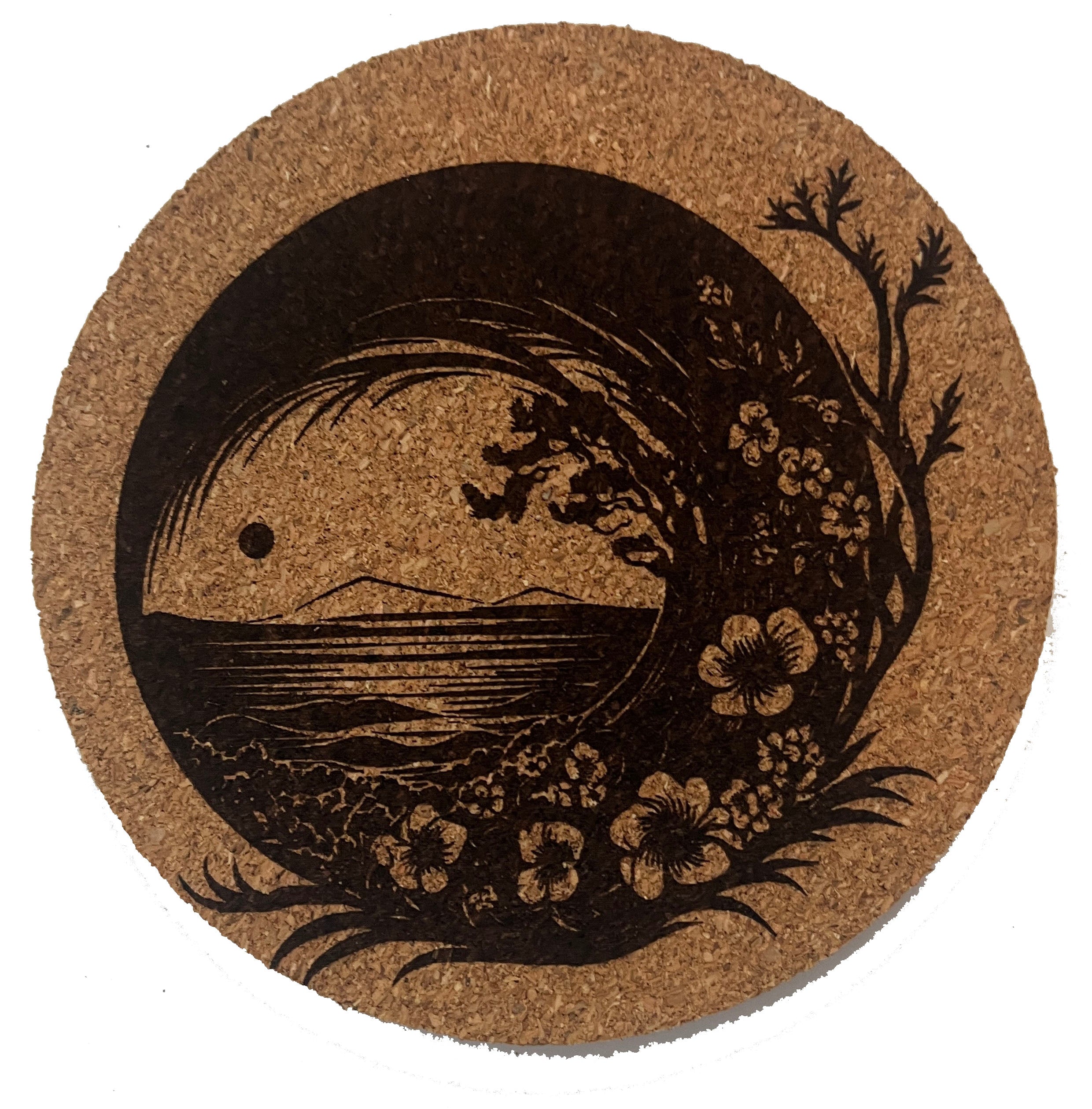 Landscape Cork Coaster Set with Walnut Stand