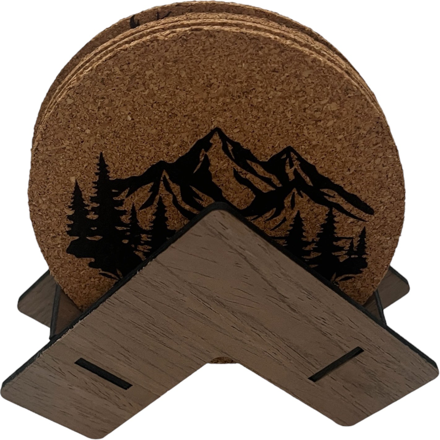Landscape Cork Coaster Set with Walnut Stand