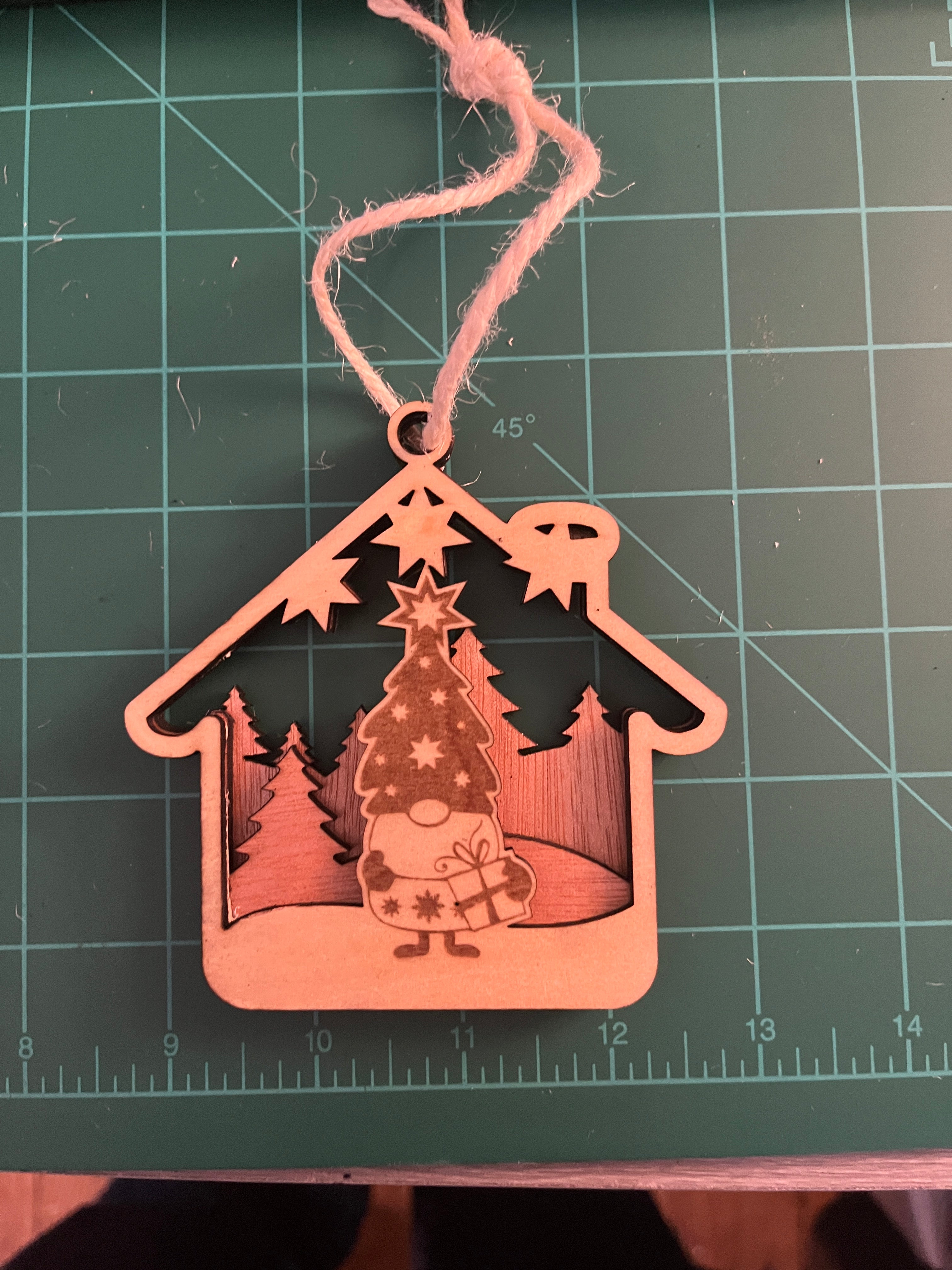 Ornament, Gnome Gift multilayer. Birch, Mahogany and Walnut