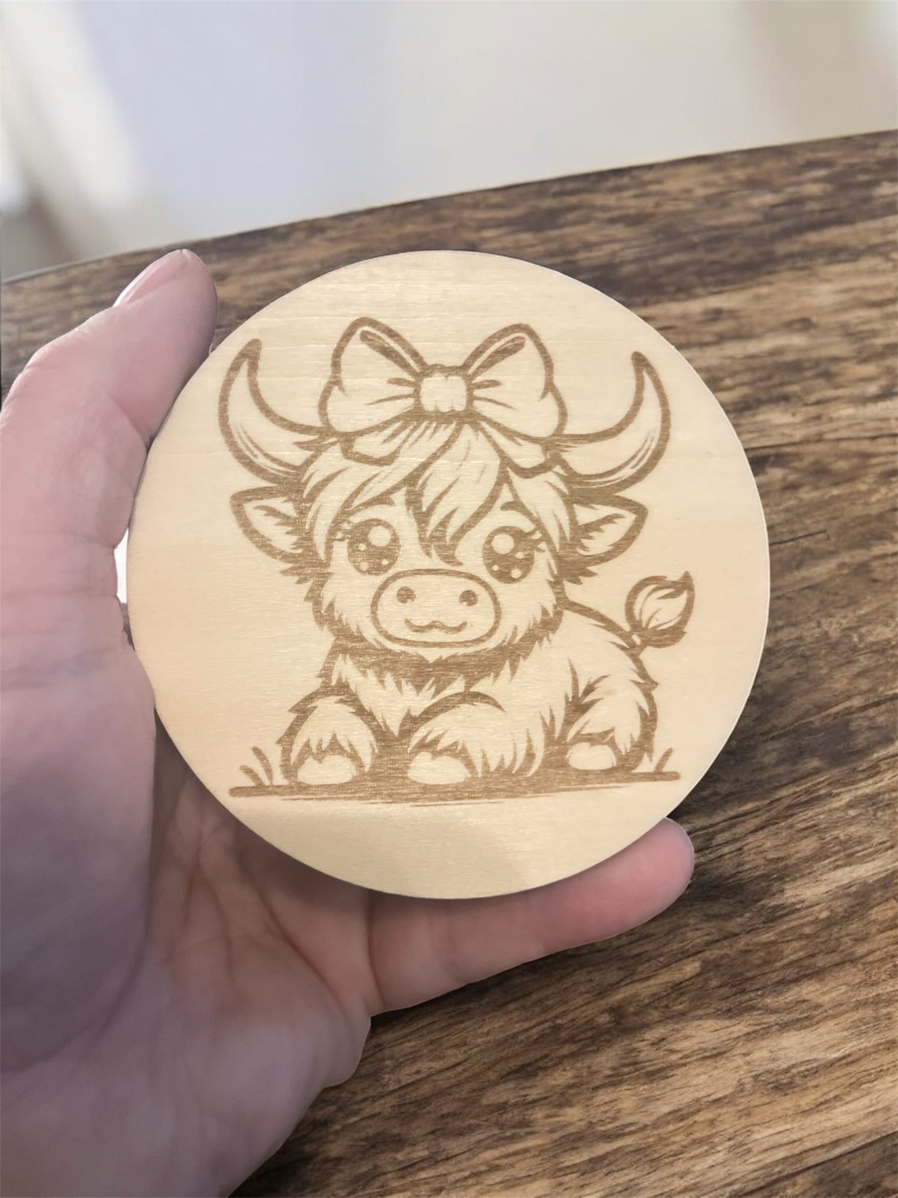 Highland Cow Coaster Set with Rustic Holder – 9 Funny Farmhouse Drink Mats