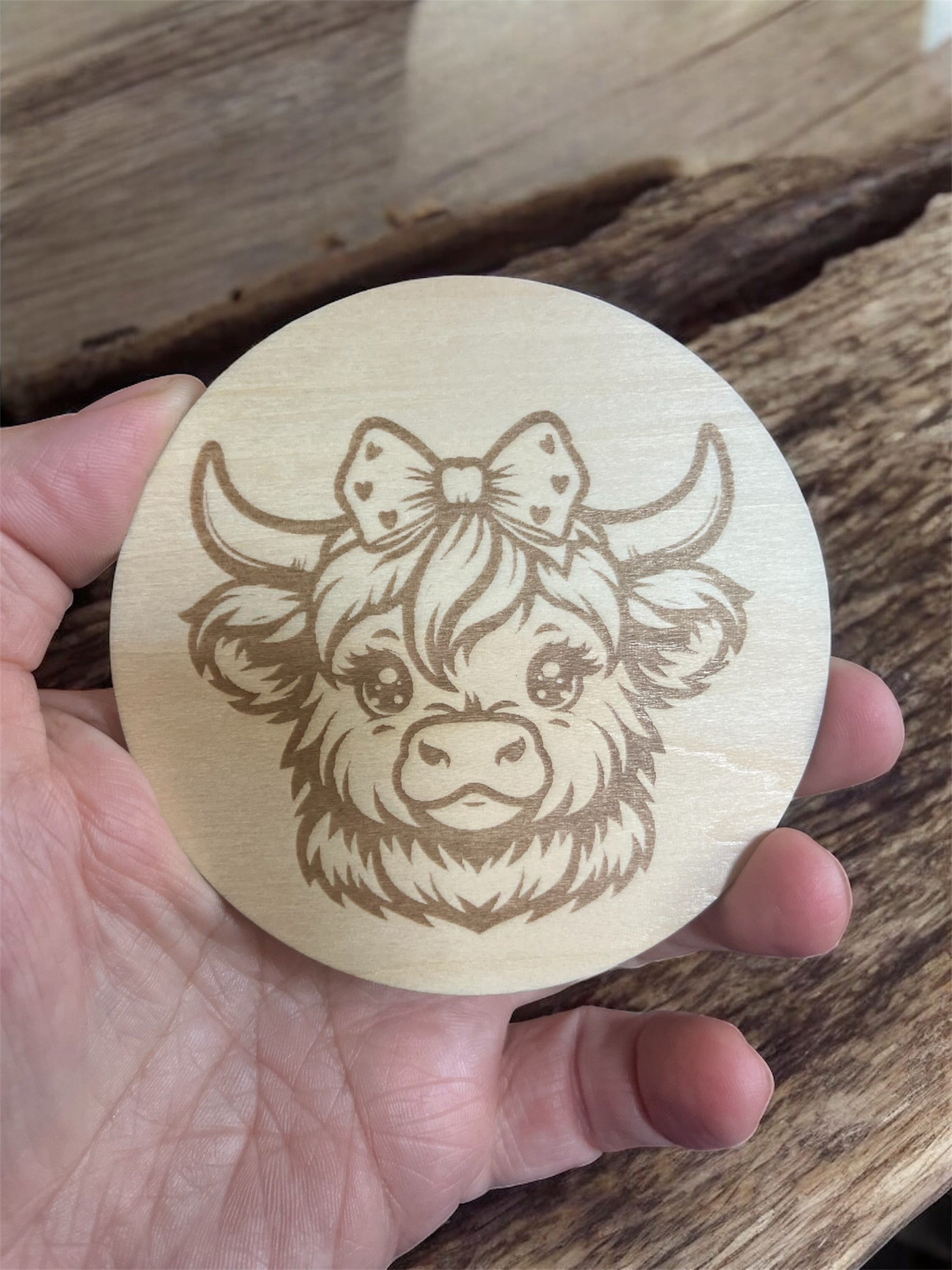 Highland Cow Coaster Set with Rustic Holder – 9 Funny Farmhouse Drink Mats
