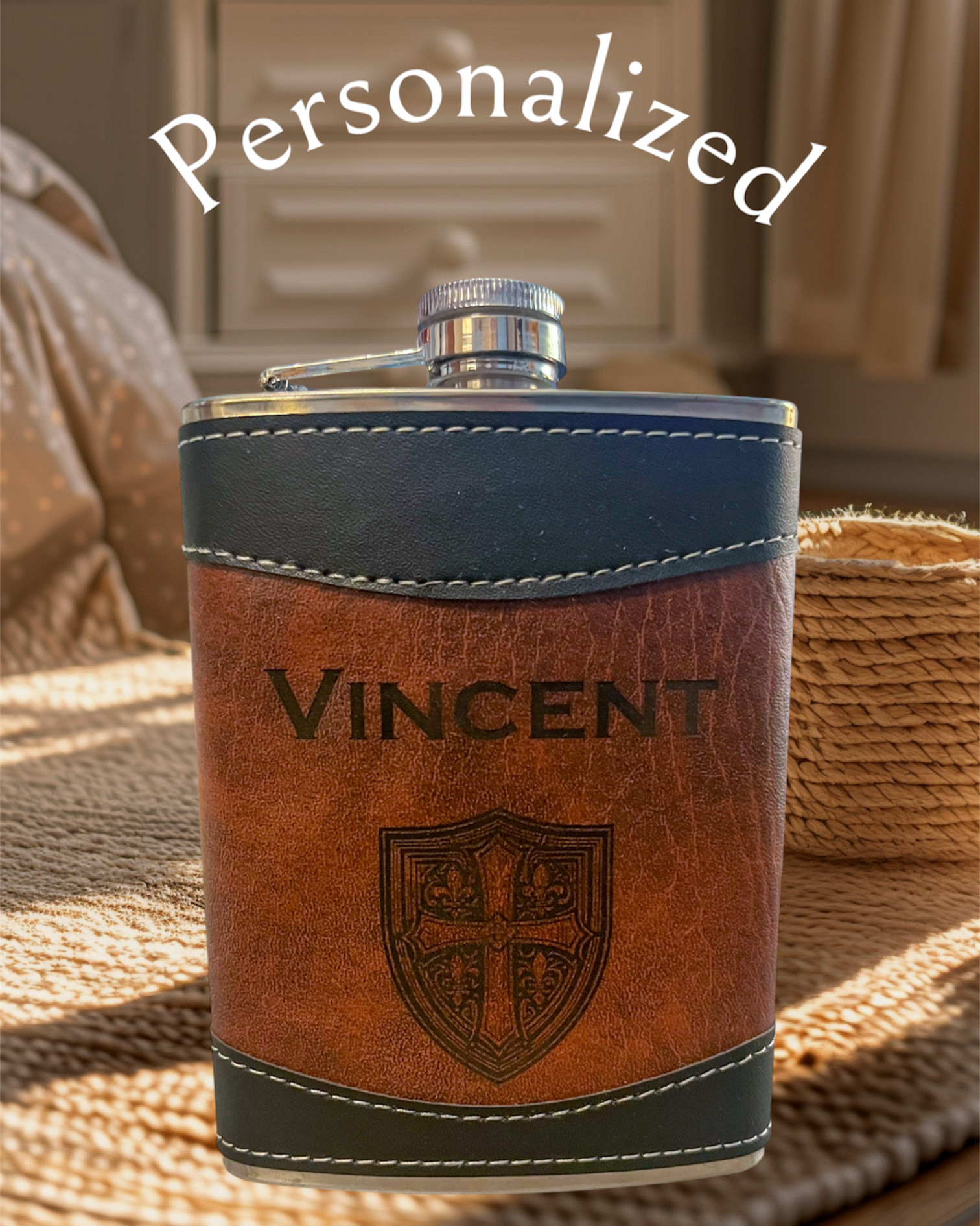 Personalized Leather Flask – Custom Groomsmen Gift, Wedding Party Favor, Engraved Keepsake