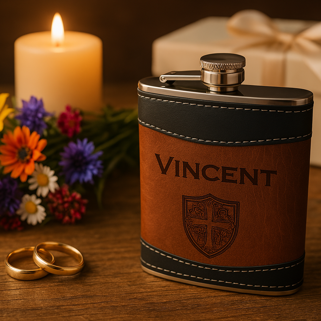 Personalized Leather Flask – Custom Groomsmen Gift, Wedding Party Favor, Engraved Keepsake
